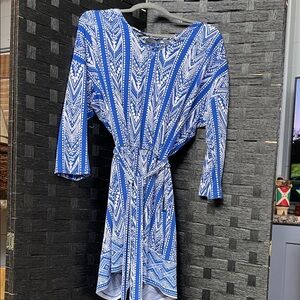 Blue Printed Belted Women's Dress